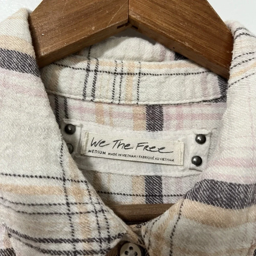 Free People Hidden Valley‎ Plaid Oversized Button Up Shirt Size M Boho Western